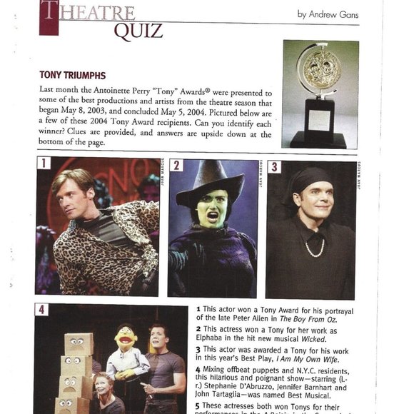 Theatre Quiz for Tony 2003 to 2004 ADVERT Wicked 2000s Print Ad - Picture 2 of 2